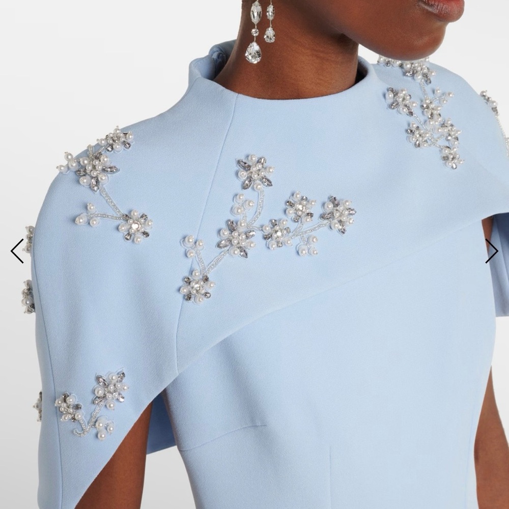Light Blue Embellished Cape Sheath Dress - Picture 4 of 8